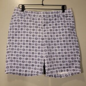 Caslon Printed Bermuda Chino Shorts 9 Inch Inseam, Women's Size 12, Blue Multi